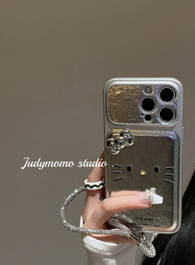 韩系ins风亮银色皮面少女KT简约适用iPhone17pro手机壳16promax苹果新款15全包防摔套14挂绳