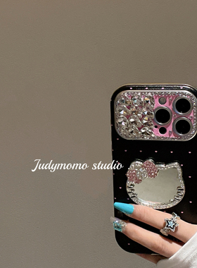 韩系ins轻奢闪钻粉黑波点KT镜面适用17pro苹果新款iPhone16全包大视窗15promax手机壳14防摔套17女