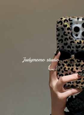 芭蕾少女黑色蝴蝶结豹纹辣妹手机壳适用iPhone15pro苹果16promax全包防摔14新款13