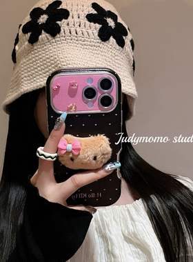 ins粉黑爱心波点萌萌可爱KT猫适用iPhone17promax手机壳15pro苹果17新款16少女心全包14