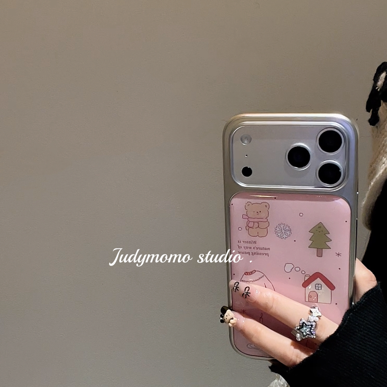 ins法式初秋碎花棕色毛绒兔苹果17promax手机壳适用iPhone16新款15pro全包防摔14磨砂少女