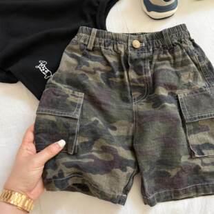 2026夏儿童迷彩短裤男童日系口袋工装裤宝宝小童洋气五分裤休闲裤