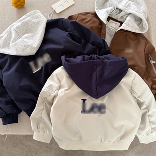 2026春款儿童连帽外套男童潮牌帅气假两件夹克宝宝小童洋气棒球服