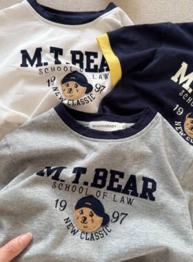 2025夏季款儿童短袖小熊T恤男女童纯棉上衣宝宝卡通半袖日系潮牌