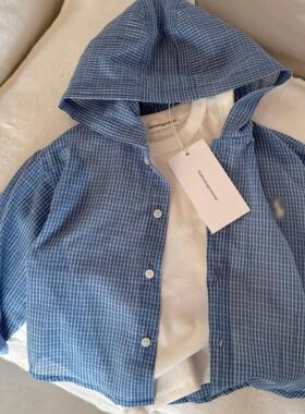 2026春夏儿童薄外套男女童日系格子防晒衣宝宝连帽衬衫小童开衫潮