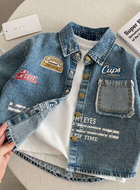 2026春秋新款儿童软牛仔衣男韩版小童字母牛仔服潮宝宝外套女洋气