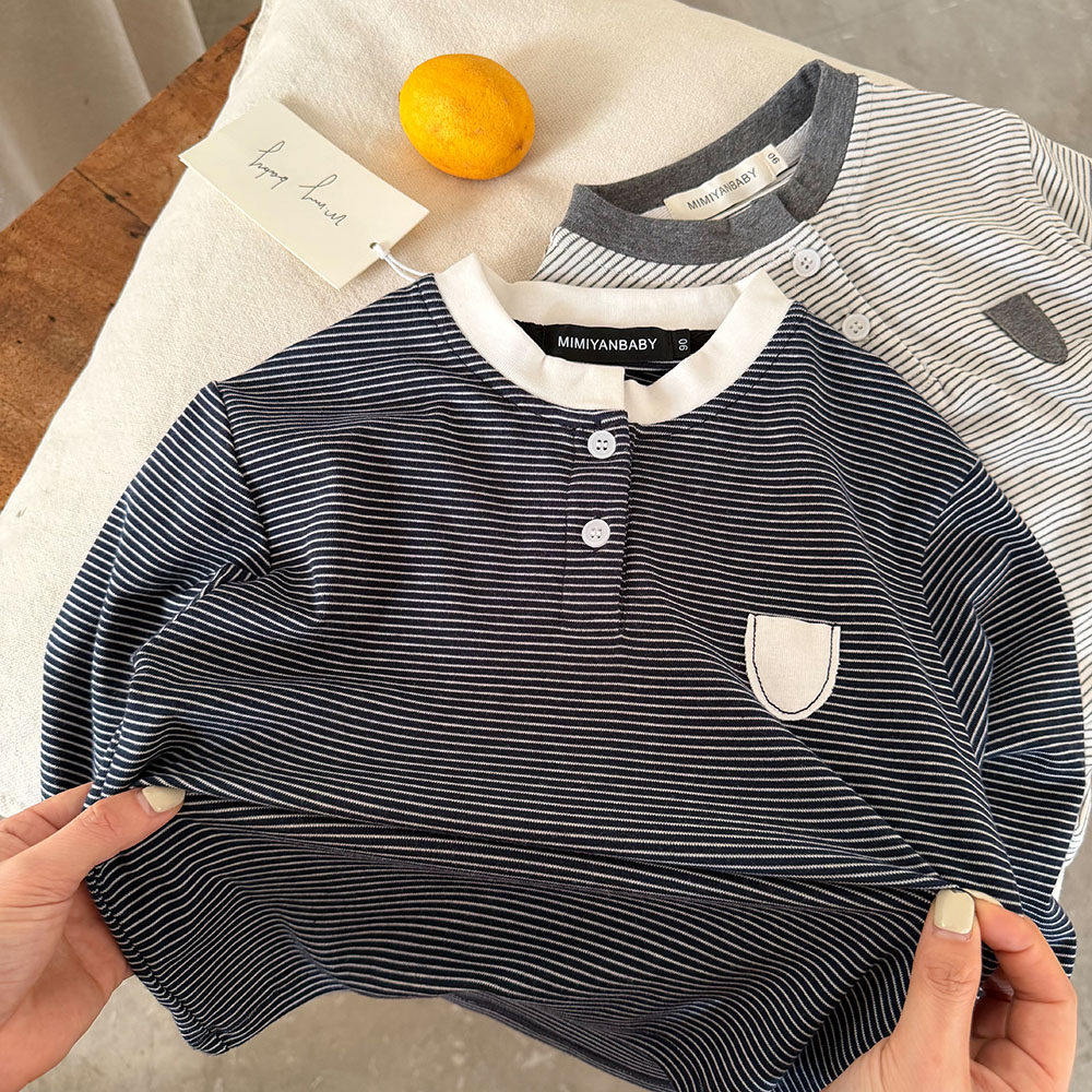 2026春秋新款儿童条纹T恤男小童半开襟上衣纯棉宝宝打底衫女洋气,童装/婴儿装/亲子装,T恤,淘宝优惠券,粉丝福利购,淘宝优惠卷