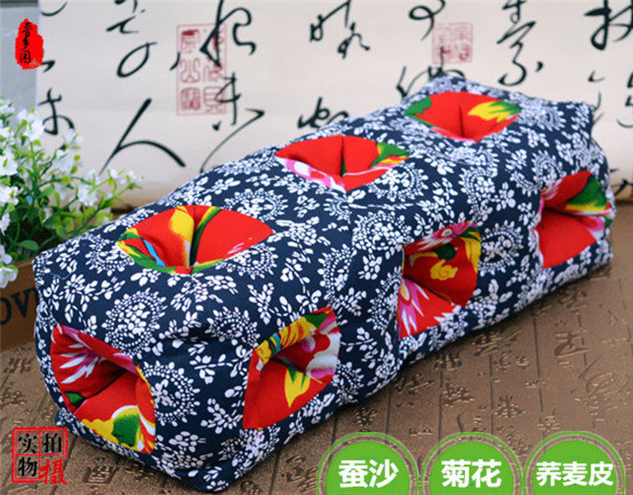 山西纯手工老花布防失眠消暑蚕沙菊花荞麦皮十四孔颈椎耳枕头包邮