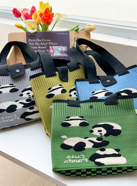 小熊猫针织包包女大容量夏季绿色卡通女包秋冬单肩手提购物袋包潮