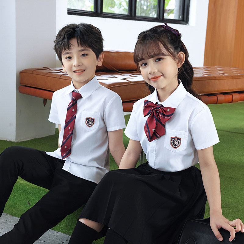 学院风小学生校礼服男女儿童白衬衫合唱朗诵演出黑裙子毕业照套装