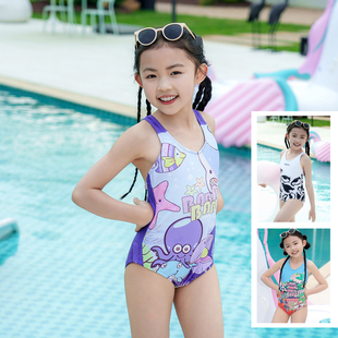 新款 儿童三角泳衣连体女童卡通训练比赛专业竞速青少年速干游泳衣