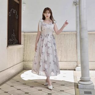 WZFS2530夏新色娘娘家her经典 向日葵系带蝴蝶结显瘦连衣裙跨境