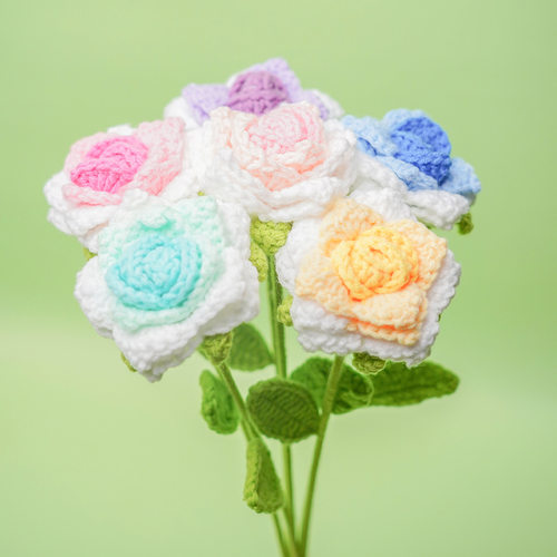 成品手工编织尖角玫瑰花真花编制手工花diy毛线编织自制钩针花