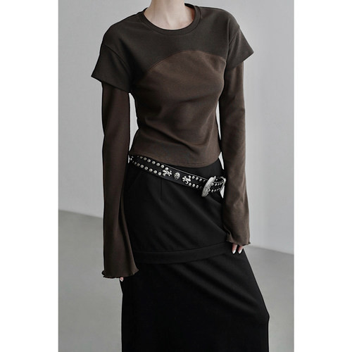 无以幻象假两件喇叭长袖T