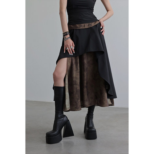 无以幻象系带撞色拼接半身裙