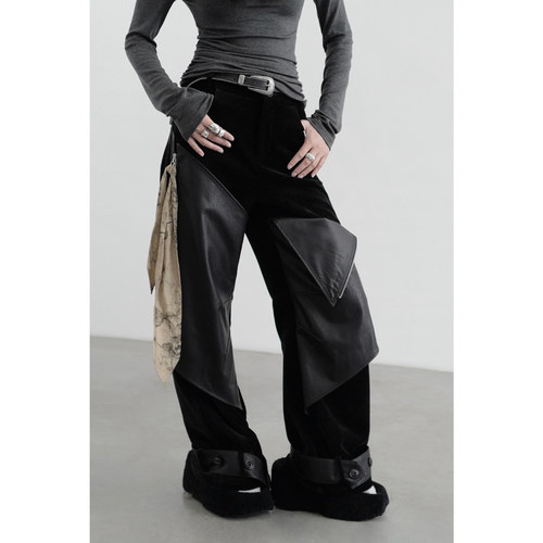 无以幻象拼皮西部长裤