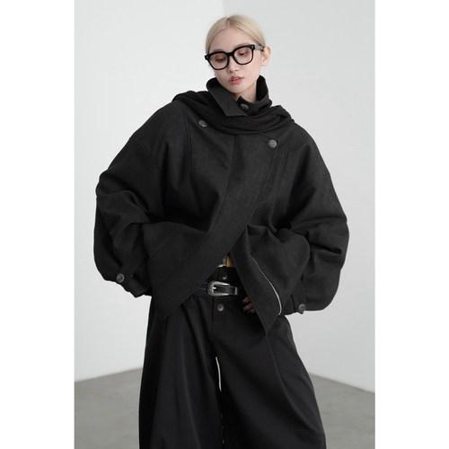 无以幻象落肩毛里PU夹克