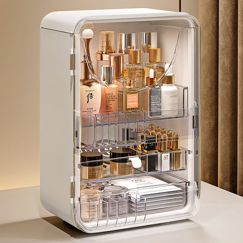 化妆品收纳盒桌面感新款大容量防尘口红梳妆台网红整理置物架