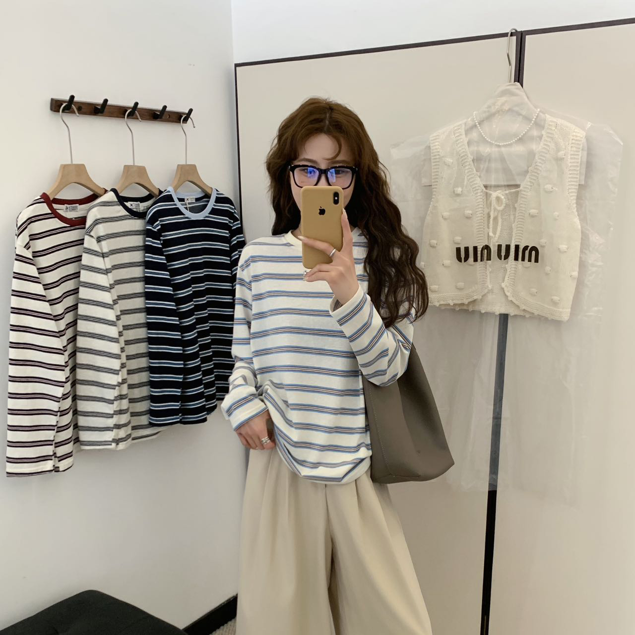 女款户外条纹撞色长袖打底衫