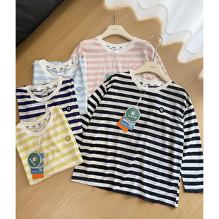 舒适竹棉 冰冰凉凉宽松条纹舒适柔软透气棉质短袖 圆领T恤打底衫