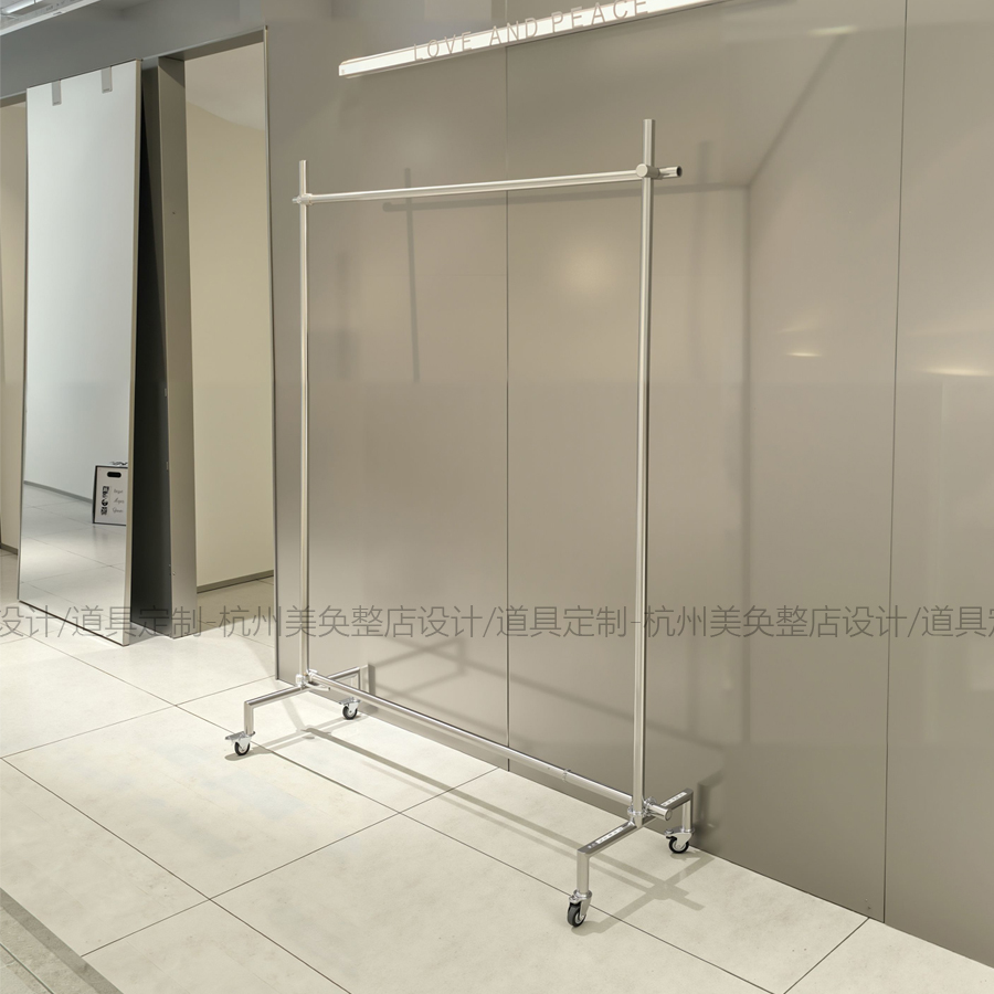 服装店展示架不锈钢店专用陈列架可移动带轮子落地式架子