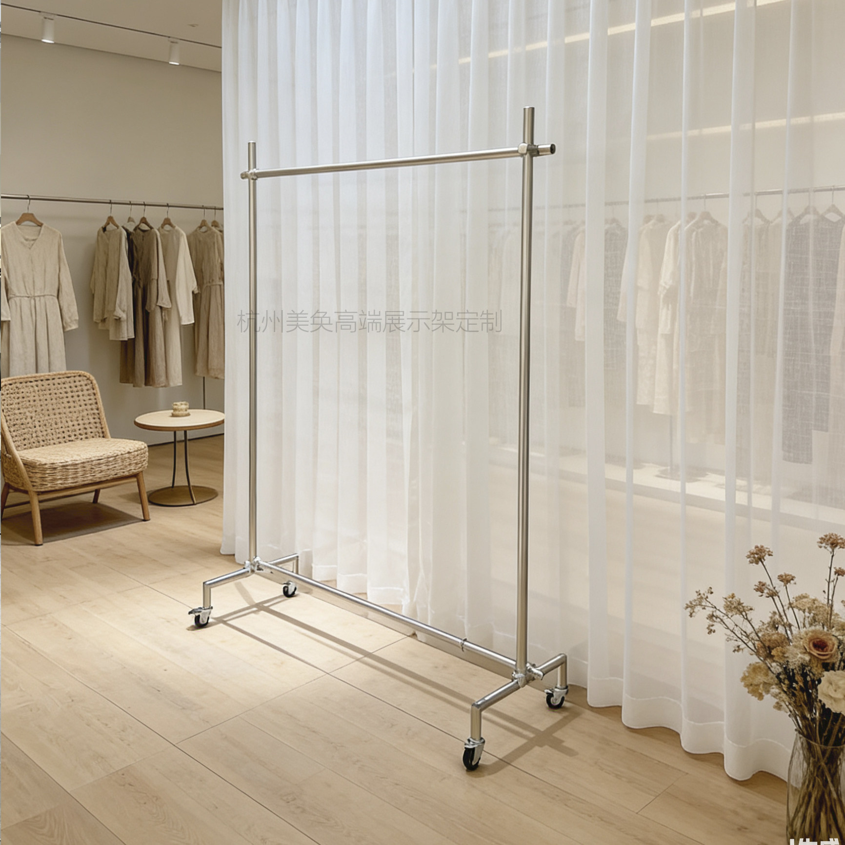 陈列架拆装美奂道具不锈钢移动式服装展示架可定制服装店展示架