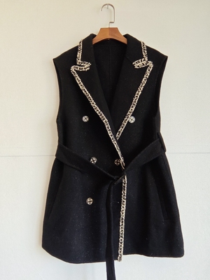 2025秋冬新款时尚气质百搭西装领双面呢大衣女显瘦小香风马甲外套