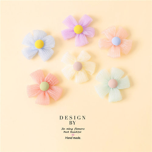 diy布艺配饰五瓣纱花手工花发饰