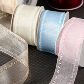 镂空雪纱织带发饰DIY蝴蝶结应援鲜花礼盒包装 豆豆边丝带婚礼扎带