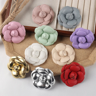 法式复古山茶皮花pu花diy手工布艺鞋花服装帽子胸针饰品配件辅料