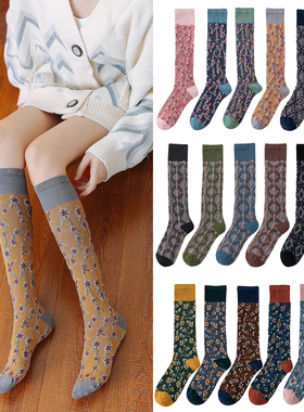 春秋新品法式宫廷风浪漫复古立体花朵ins个性学院风女长筒小腿袜