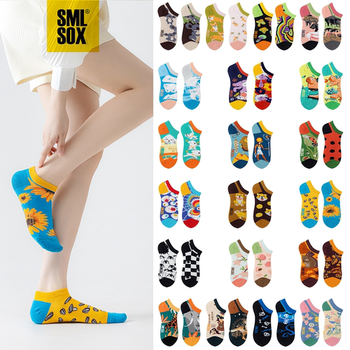 夏季新品原创潮ins不对称AB袜彩色时尚动感流行欧美男女短船棉袜