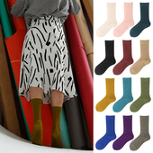 春秋日系时尚 流行色240针简约舒适丝光细密肌理透气棉男女中筒袜