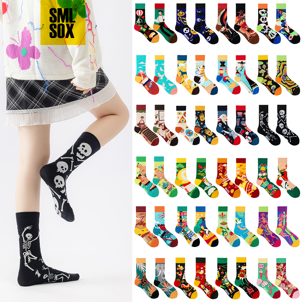 SMLSOX中筒AB袜男女棉袜不对称