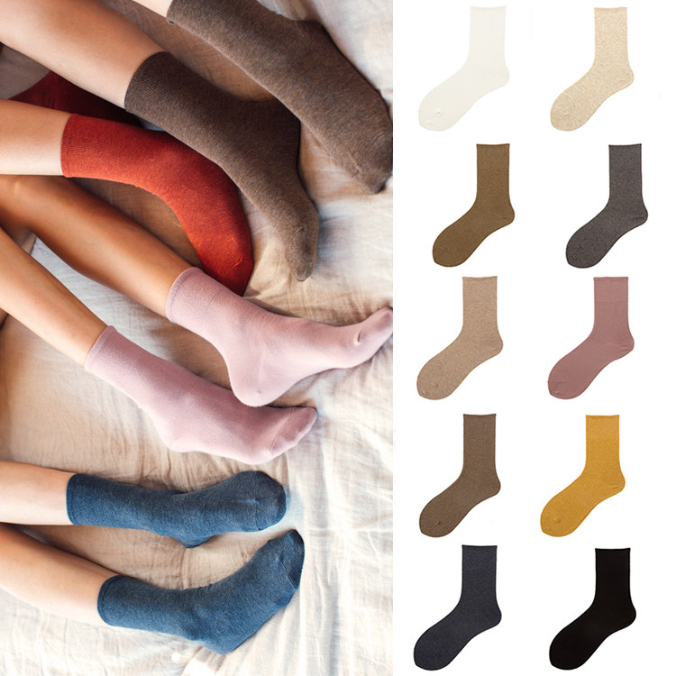 新款高品质高罗口精梳棉防勒日系百搭堆堆袜女士百搭中筒棉袜