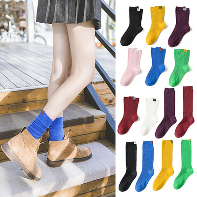 网红彩色双针时尚学院风堆堆袜