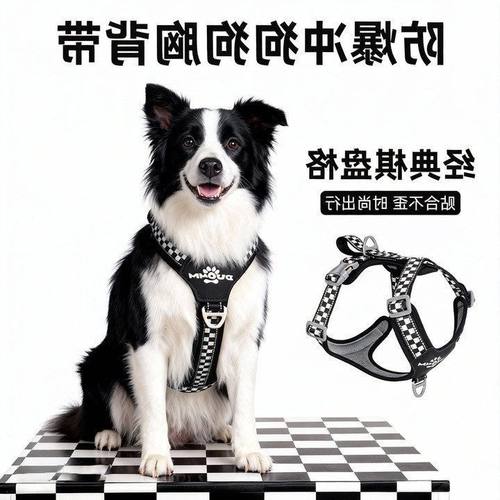 新款狗狗防爆冲胸背带棋盘格贴合