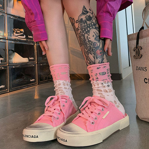 小众牌子女棉袜破洞乞丐中筒袜