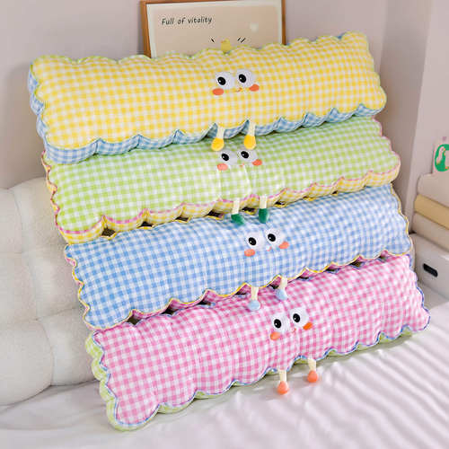 泡泡格子抱枕水洗棉睡觉夹腿长条
