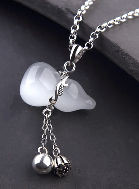 S925纯银福禄吊坠编绳六字真言玉髓猫眼项链毛衣链男女款