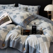 60支高端纽扣款 轻奢高级感床单被套床品全棉100纯棉磨毛四件套秋