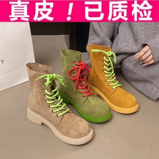 英伦风厚底增高短筒机车靴百搭工装 意尔康复古马丁靴女2025新款 靴