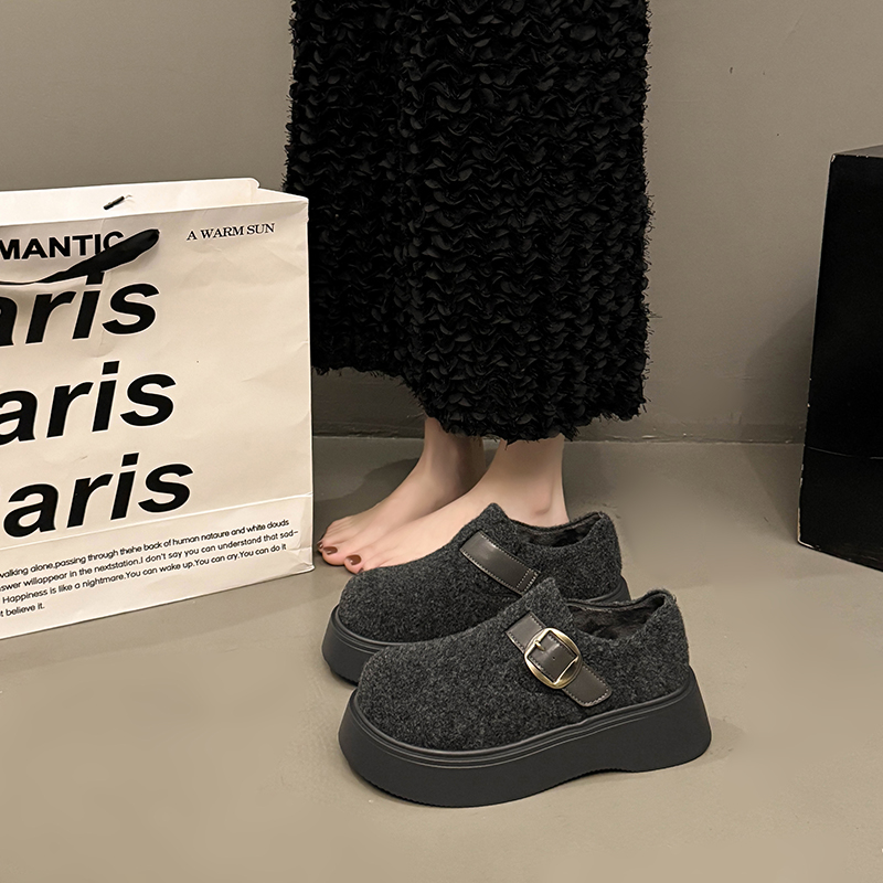 松糕增高乐福鞋复古一脚蹬棉鞋