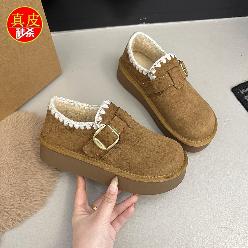 牛皮版厚底棉鞋乐福鞋休闲雪地靴
