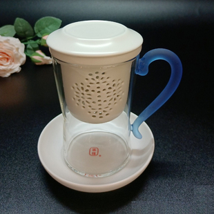 包邮台湾建窑玻璃办公杯大容量水杯男女款茶杯正品蓝色玻