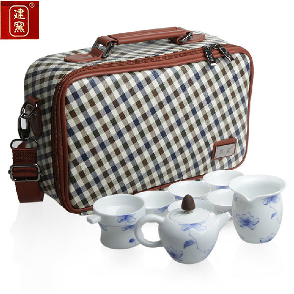 台湾建窑全套旅行功夫茶具青花