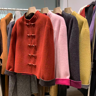 超好看双面100羊毛复古盘扣新中式立领外套女短款2025年新款国风
