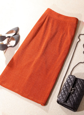 灯芯绒半身裙中长款2023秋冬加厚高腰包臀裙显瘦a字裙高级感裙子