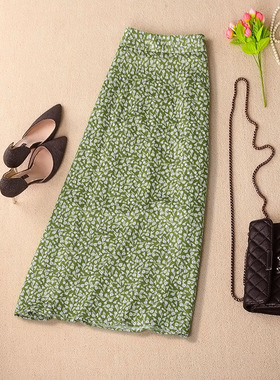 绿色碎花半身裙女2025夏新款浪漫法式小清晰高腰显瘦中长款a字裙