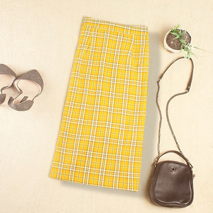 格子半身裙女2020春夏新款韩版包裙裙开叉一步裙中长款学生裙子